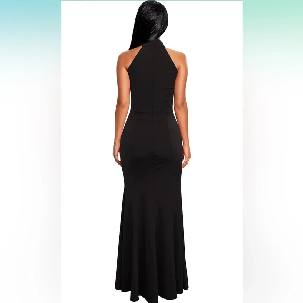🆕Women's Elegant Halter Neck Sleeveless Mermaid Long Evening Dress - Picture 11 of 14